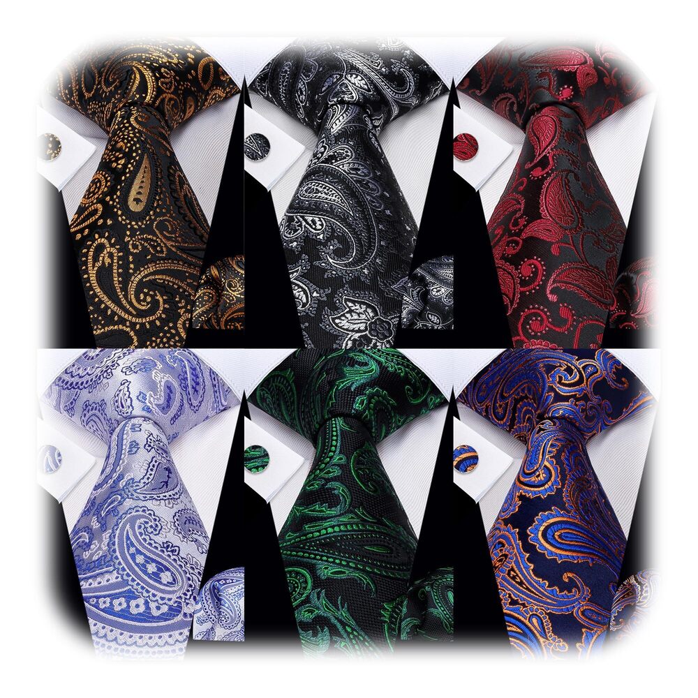 3473 Paisley Tie 6PCS Necktie Set Woven Jacquard Silk Neck Tie Pack Hanky